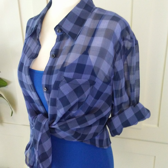 Tops - Sheer Checkered Button down Blouse